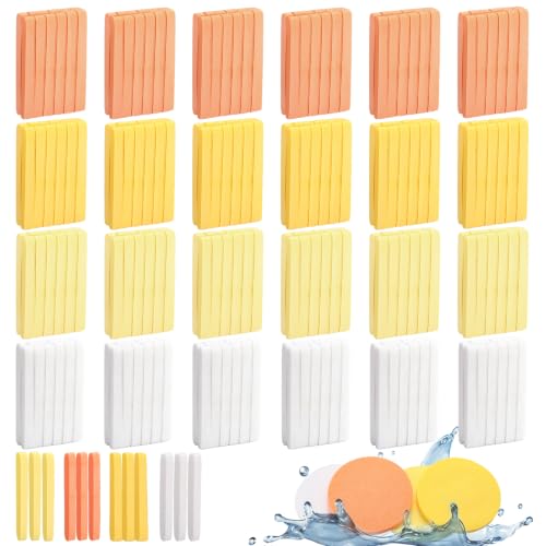 Singhoow 300 Count Compressed Facial Sponges ,Natural Cellulose Face Sponges for Estheticians Spa Cleansing Makeup Remover for Women Skin Exfoliation(Orange, Golden Yellow, Light Yellow, White)