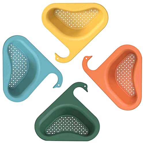 Sink Drain Shelf Plastic, 4 Pcs Triangular Sink Food Waste Strainer and Sponge Holder, Corner Basket for Soap, Sponge, Scrubber, PP Polypropylene, Space Saving Kitchen Sink Accessory