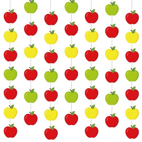 Sinload 8 Pcs Apple Classroom Decorations Red Apples Garland Banner Back to School Apple Paper Cutouts Hanging Decor for Home Chalkboard First Day of School Party Supplies