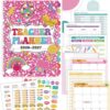 Sinload Teacher Planner 2026-2027 July 2026-June 2027, 11 x 8 inch Teacher Lesson Planner with Stickers Monthly Tabs Lesson Plan Book for Teachers Home school Classroom Organizer(Pink)