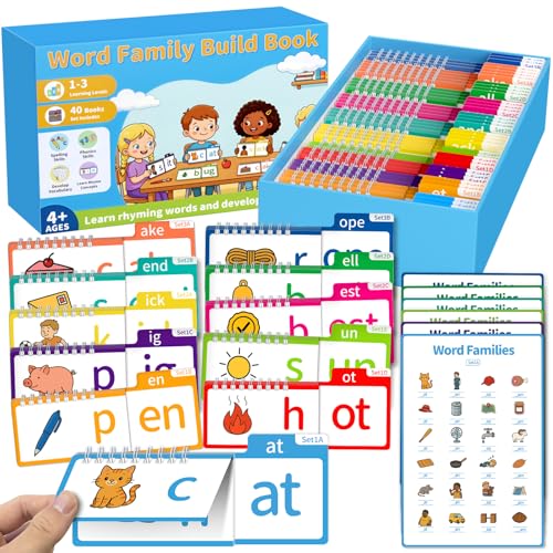 Sinoome Word Family Build Book, Fun Phonics Flash Cards, 40 Read & Rhyme Flip Books, Learn to Read for Kids Ages 4-8, Educational Flash Cards for Kindergarten, Fun Sight Words & Phonics Games