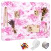 Sintuff Pink Toile De Jouy Flower Foldable Bulletin Pin Cork Board for Dorm Wall Decor 30x20'' Vintage French Decorative Display for Photo Picture with Removable Tape, Hook and Loop Tape and 30 Pin