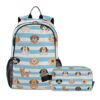siphylline Blue White Striped Dog Kids School Backpack Boys Boy School Backpack With Lunch Box Bag For 9-10 years
