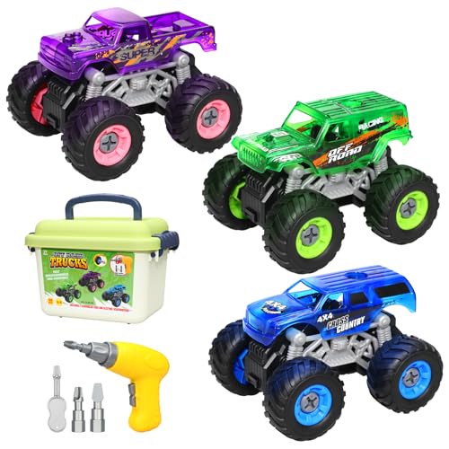 Sisxmif Take Apart Monster Truck Toys for Boys Age 4-7, Educational STEM Building Toys with Electric Drill & Storage Box, Monster Trucks Gifts for 3-5 4-8 Year Old Boys Kids Birthday Christmas