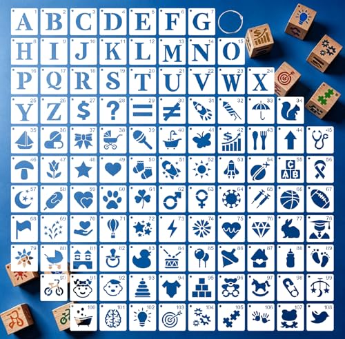 sitensuo 108 pcs of Letter-Based Baby-Themed Handmade Small Stencils, 1.5-inch Reusable Painting Stencils for Children Craft Items, Suitable for Parent-Child Interaction, Home Decoration and Toy