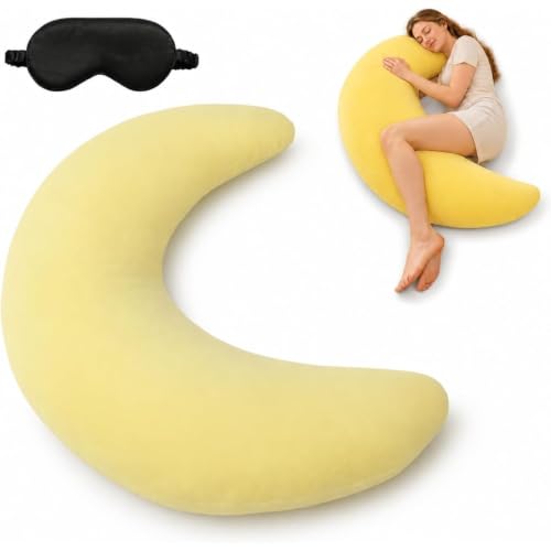 SIURLTTWO Moon Shaped Body Pillow, Oversized Cooling C-Shaped Body Pillow for Side Sleepers, Ultra Soft Supportive Hugging Pillows for Sleeping, Reading, Lounging and Relaxing (Light Yellow)
