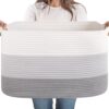 SIXDOVE 65L Cotton Rope Large Blanket Basket (19.7"x15.7"x11.8") for Living Room, Kids Room & Laundry, Storage Basket with Handle for Organizing Blankets, Pillows, Clothes & Toys, Gradient Grey