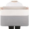 SIXDOVE 75L Large Cotton Rope Basket, Soft Toy Storage Bin for Nursery & Living Room, Decorative Blanket Basket for Bedroom, Baby-Safe Organizer for Pillows &Laundry, 22''×17''×12'', Grey and White