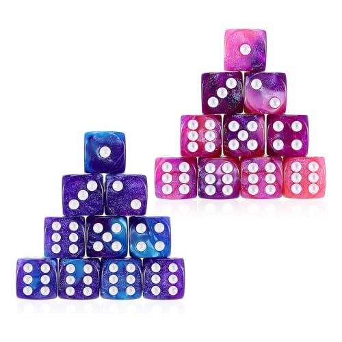 Six Sided Game Dices Set 20 Piece 16mm Acrylic Roll Dices with Rounded Corners and White Dots for Tabletop Play, Party Rounds, Classroom Math, and RPG Six Sided Game Acrylic Roll Tabletop Replacement