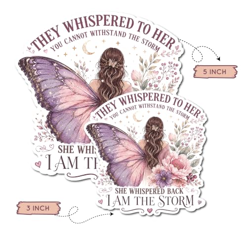 SK - They Whispered to Her You Can't Withstand The Storm Decals - 5x5 in - Pack of 3 Vinyl Sticker for Notebook & iPad – Waterproof Decal for Water Bottle & Laptop – Long Lasting Indoor Use - Sk - 24