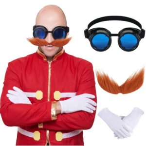 Skicuff 3 Pack Halloween Robot Costume for Men Glasses Mustache Gloves,Blue