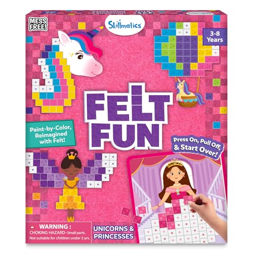 Skillmatics Art Activity - Reusable Mosaic 3D Craft Kit, 400 Felt Squares, Mess-Free Arts and Crafts, Unicorns & Princesses, Color Matching & Creative Play, Gift for Girls Ages 3, 4, 5, 6, 7, 8
