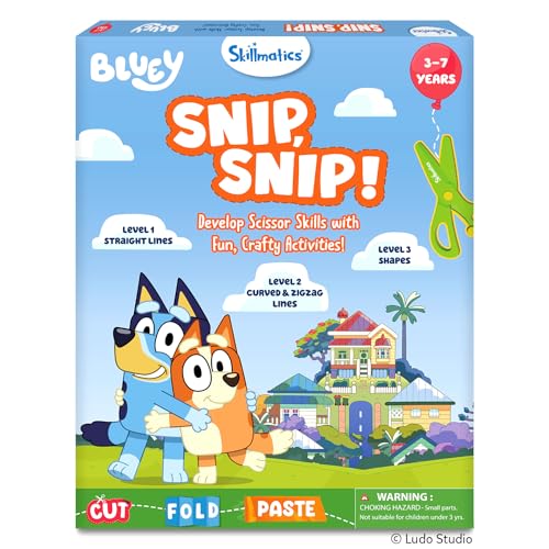 Skillmatics Bluey Scissor Skills Activity Book - Snip Snip, Preschool Cutting & Creative Activities, Felt Craft Kit, Fine Motor Skills Toys, Gifts for Boys & Girls Ages 3, 4, 5, 6, 7