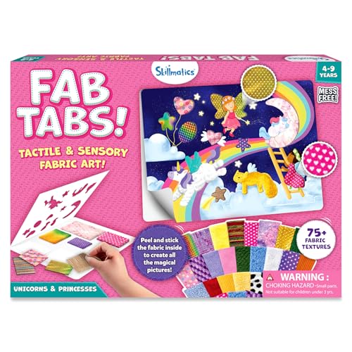 Skillmatics Fab Tabs – Sensory & Tactile Fabric Art & Craft Kit for Kids, Sewing Kits, Peel & Stick Sticker Activity, Mess-Free Sensory Play, Creative Gift for Boys & Girls Ages 4, 5, 6, 7, 8, 9