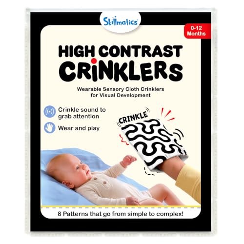 Skillmatics High Contrast Crinkle Toy – 4 Wearable Black & White Sensory Cloth Crinklers, Newborn Visual Stimulation, Tummy Time, Sensory Exploration & Early Development, Gift for Babies 0–12 Months