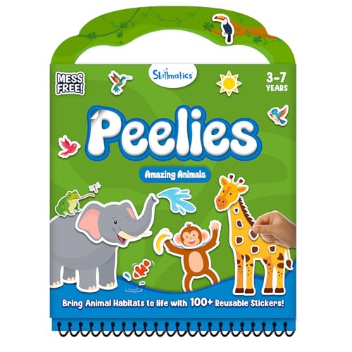 Skillmatics Reusable Sticker Activity Book - Peelies, 100+ Reusable Stickers, 6 Pictures, Mess-Free Fun for Kids, Creative Play & Travel Toy, Gifts for Ages 3, 4, 5, 6, 7