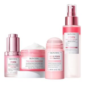 SKINTIFIC 4-in-1 PDRN Glass Skin Skincare Bundle, Complete Brightening & Hydrating Skin Care Set with Rose PDRN Clay Mask Stick, Niacinamide Serum Spray, 5000PPM PDRN Serum & Moisture Gel, Deep Clean