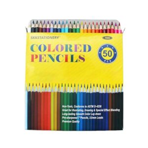SKKSTATIONERY 50Pcs Colored Pencils,50 Vibrant Colors, Drawing Pencils for Sketch, Arts, Coloring Books, Back to school
