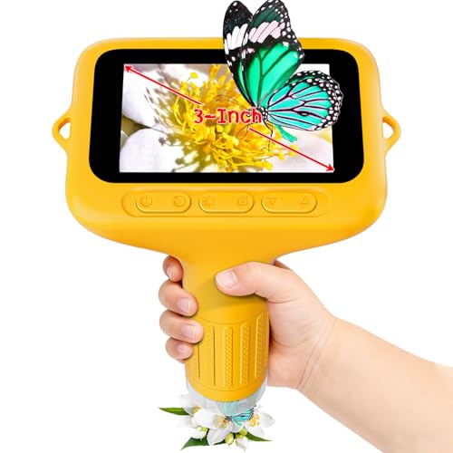 SKYBASIC Digital Microscope for Kids, 3" Screen 1000X Handheld Microscope HD Pocket Portable Microscopes Camera, Science Edu Fun Birthday Gifts Toys for Ages 4-12 Children Students Boys Girls -Yellow