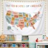 SkyCozy Boho United States of America Map Classroom Tapestry Wall Hanging