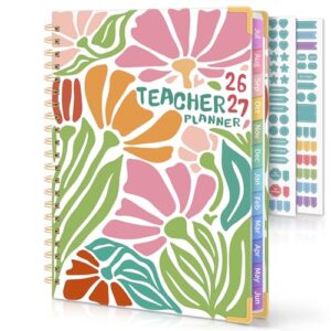 SKYDUE Teacher Planner 2026-2027 Academic Year, 8.5" x 11" Deluxe Teacher Lesson Planner with Monthly Tabs & Stickers, Lesson Plan Book 26-27, AbstractFloral