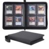 SKYHJK 4 Pocket Toploader Binder, Fits 128 Cards, Premium PU Leather Top Loader Storage Binder with Zipper, Waterproof Side Loading Card Holder for 3" x 4" Rigid Toploaders and Sports Cards (Black)