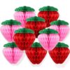 Skylety 10 Pcs 6 Inch Strawberry Party Decorations Red Pink Tissue Pom Poms Honeycomb Balls Paper Strawberry Lanterns Garland for Berry First Birthday Party 1st Baby Shower Sweet Fruit Wedding Decor