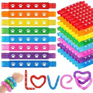 Skylety 16 Pack Paw Print Party Favors Paw Print Pop Tubes Sensory Toy for Kids Boys Girls Anxiety Colorful Pop Tubes Birthday Favors Classroom Rewards School Educational Learning Activity Supplies