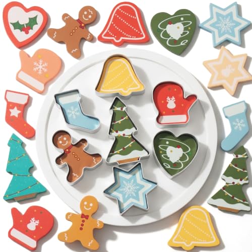 Slice and Bake Wooden Cookie Play Food Set for Kids, Kitchen Toys Food Accessories for Toddlers, Pretend Play Baking Set for 3 4 5 Years Old Girls Boys Birthday Gifts (Chrismas Gingerbread)