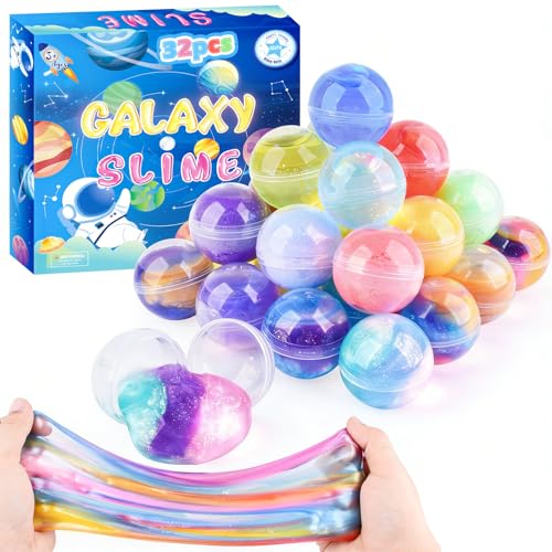 Slime Party Favors, 32 Pack Galaxy Slime Balls - Stretchy, Non-Sticky Stress Relief, Color Slime Toys for Girls and Boys, Easter Basket Stuffers, Classroom Rewards, Birthday Party Favors