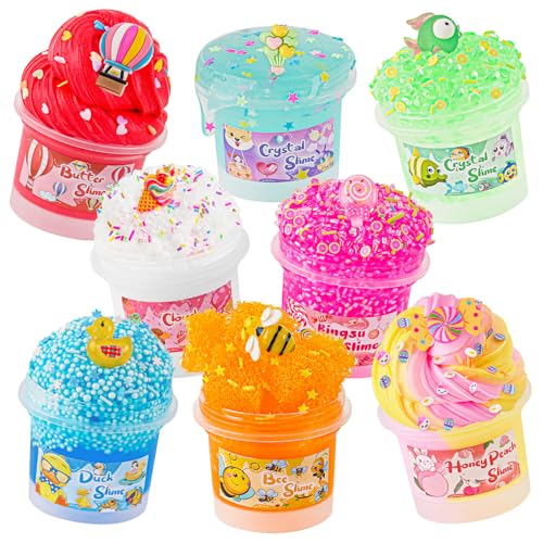 Slime Variety Pack Different Textures, 8 x 100ml Slimes Kit Include Cloud, Clear, Butter Slime, Slimes Party Favors for Kids, Birthday Easter Halloween Boys & Girls Gift