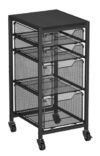Slim Rolling Storage Cart with Drawers, Under Desk Storage with Wooden Tabletop & Lockable Wheels, 4-Tier Storage Drawers for Bathroom, Craft, Office, Black