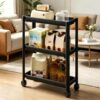 Slim Rolling Storage Cart with Wheels, Mobile Utility Organizer for Snacks, Toiletries, Household Items, Narrow Shelves for Home and Office Use