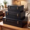 Sliner 3 Pcs Wooden Decorative Storage Boxes with Lids Vintage Wood Organizer Bins for Your Bookshelf Home Decor Safely Store Photos Documents Memory Jewelry Craft Storage (Glossy Black,S M L Size)