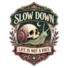 Slow Down Life is Not A Race Snail Skull Classic Motif UV DTF Clear Transfer Decal Sticker for car Bumper Skateboards Water Bottles Tumbler laptops