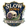 Slow Down Life is Not A Race Snail Skull Graphic Print UV DTF Clear Transfer Decal Sticker for car Bumper Skateboards Water Bottles Tumbler laptops