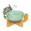 Slow Feeder Cat Bowl with Stand, Melamine Elevated Cat Food Bowl, Whisker Friendly Raised Puzzle Feeder for Cats & Small Dogs, Wet & Dry Food, Dishwasher Safe, Non-Slip (Green)