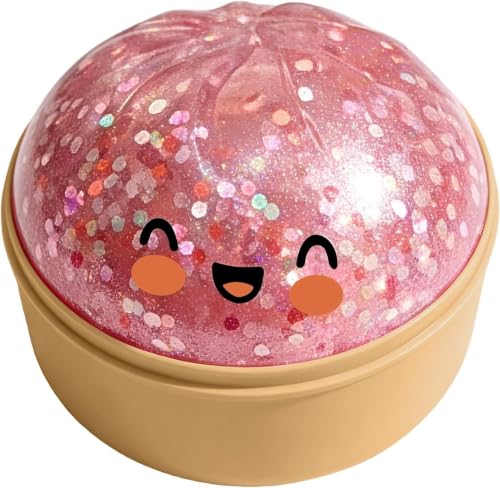 Slow Rising Glitter Bao Bun Squishys Squeeze Toy Sensory Stress Relief Squishie-s Soft & Stretchy Fidget Toys with Steamer for Anxiety Relief Party Favors Stocking Stuffers Pink