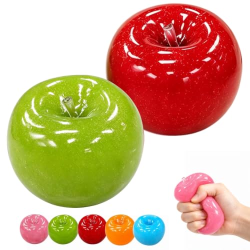 Slushy Apple Squishy Toy, 3 Inch Green Apple Fidget Toy with Slushy Gel Texture, Slow Rising Stress Relief Squishy Sensory Toy, Soft Silicone Squeeze Toy for Anxiety Relief (Red&Green)