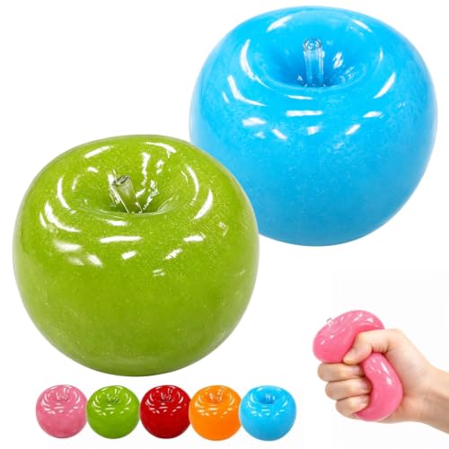 Slushy Apple Squishy Toy, 3 Inch Green Apple Fidget Toy with Slushy Texture, Slow Rising Stress Relief Squishy Sensory Toy, Soft Silicone Squeeze Toy for Anxiety Relief (Green&Blue)