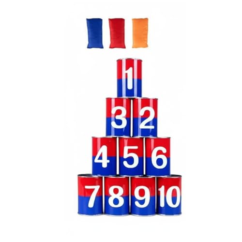 Slyzjdl Children Game Can Tinplate Toss Game Sturdy Metal Knock Down Set Educational Number Recognition Colorful Cartoon Monster Suitable for Family Gatherings, Red Blue Double-Sided Cans