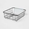 Small Black Powder-Coated Steel Dish Drying Rack, Freestanding Rust Resistant Dish Drainer with Utensil Holder, Kitchen Counter Organizer for Plates, Cups and Tableware