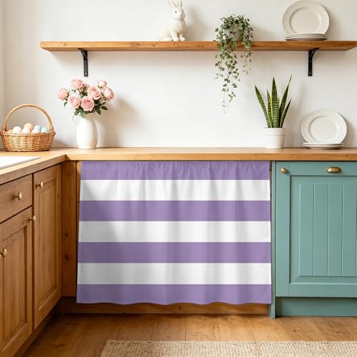 Small Cabinet Curtains for Kitchen Under Sink Skirt for Bathroom Purple White Striped Dishwasher Curtain Cover Modern Purple Stripes Farmhouse Desk Curtain Skirt Drape for Classroom Laundry 10"x11"