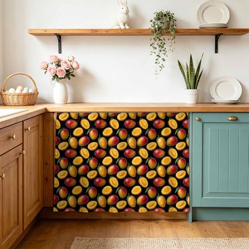 Small Cabinet Curtains for Kitchen Under Sink Skirt for Bathroom Tropical Fruits Dishwasher Curtain Cover Summer Yellow Red Desk Curtain Skirt Privacy Drape for Classroom Laundry Closet Decor 11"x13"