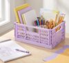 Small Plastic Collapsible Crate Desk Organizer, purple