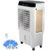 Small Room Cooler 3-Speed Cooling Fan, 2100 Cfm Airflow 7 Gal / 26.5 L Tank Remote Control, Touch Panel Wheels, Side Handles
