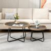 Small Round Nesting Coffee Table Set of 2, Woven Nesting Side Tables with Metal Frame, Modern Circle End Tables for Living Room Bedroom Office Balcony Outdoor