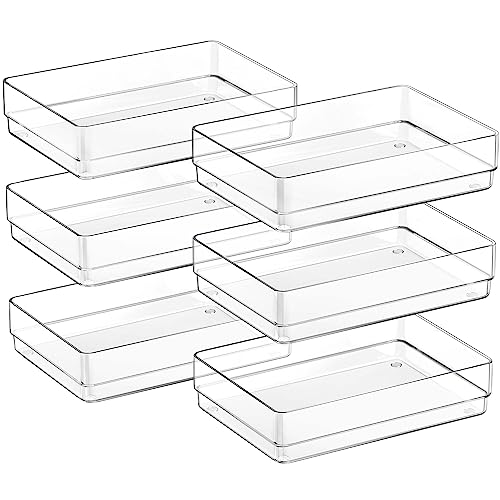 SMARTAKE 6 PCS Clear Plastic Drawer Organizers Set, Large Size Non-Slip Desk Drawer Organizer, Versatile Bathroom and Vanity Drawer Organizer Trays for Makeup, Bedroom, Office, Kitchen Utensils