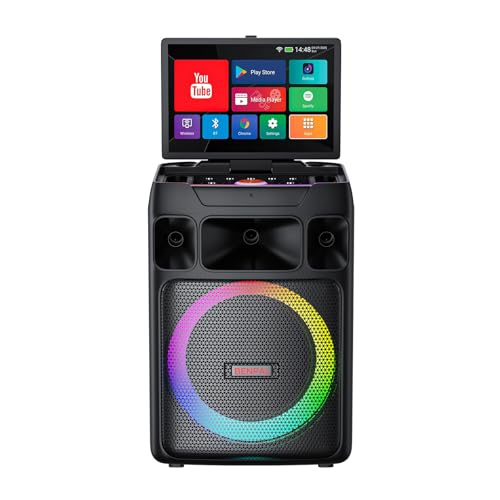 Smart Karaoke Machine with Screen & Lyrics Display, 14.1 Inch HD Screen, Dual Wireless Microphones, Up to 400W, 12Inch Powerful Speaker, Karaoke Machine for Adults, Kids and Singers.