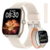 Smart Watch for Women Android iPhone [40mm 3 Bands], 1.75‘’ AMOLED Display Fitness Watch with Answer/Make Calls, 110+ Sport Modes, Heart Rate/Sleep/SpO2 Monitor, 3ATM Waterproof (Light Khaki)